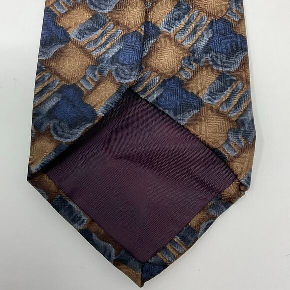 Vintage J Garcia Men Abstract Tie 100% Silk Geometric Hand Made Brown Blue Deco - Picture 3 of 5